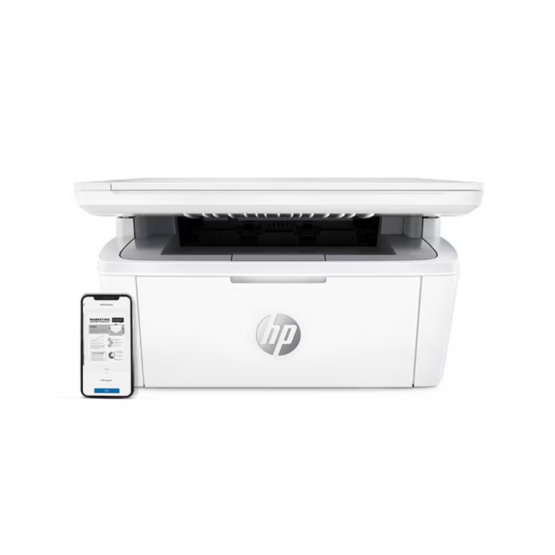 White HP printer on a white background