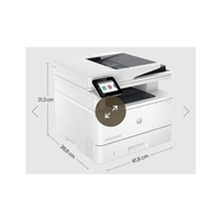 White printer with dimensions displayed on a white background