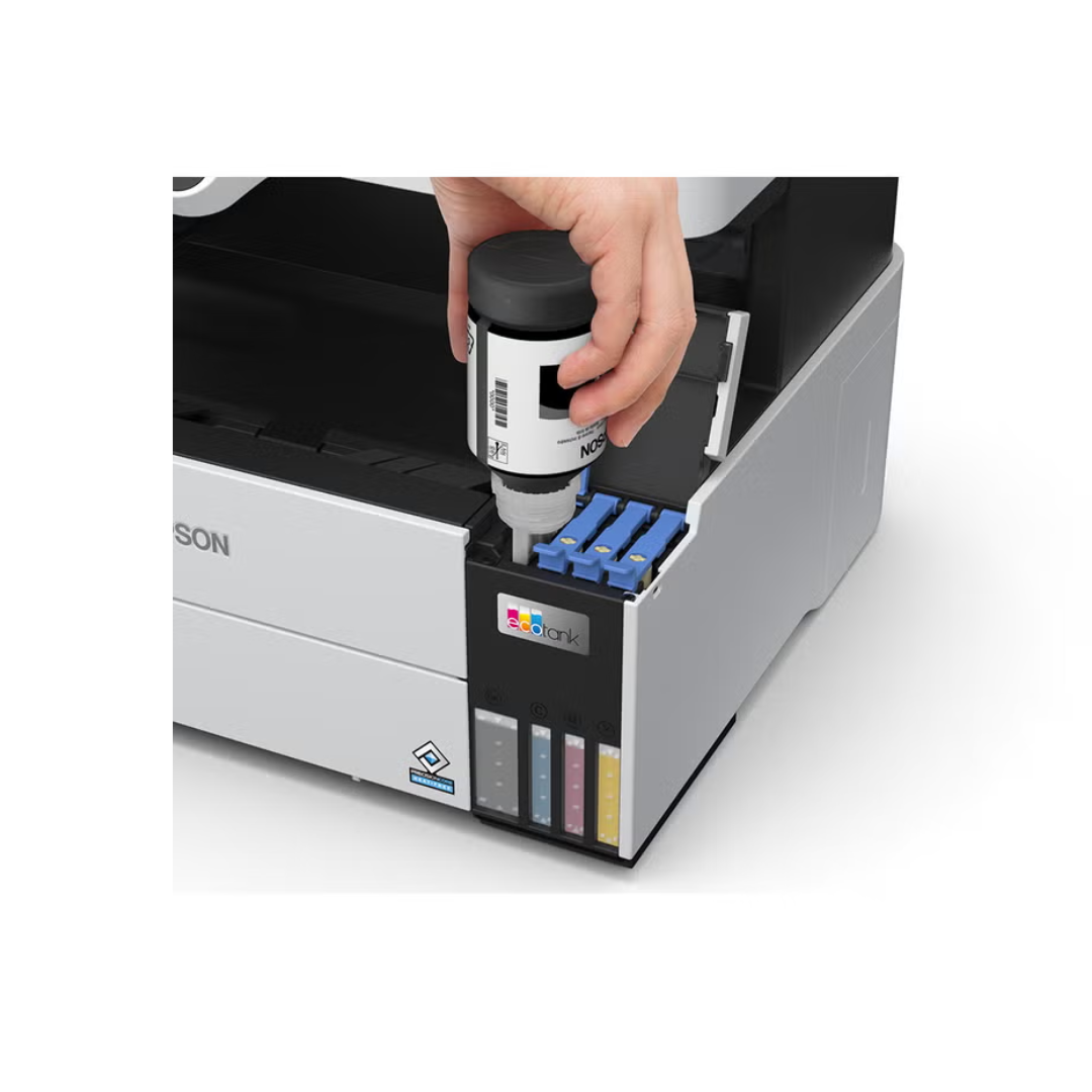 Epson printer with ink cartridge being inserted on a white background