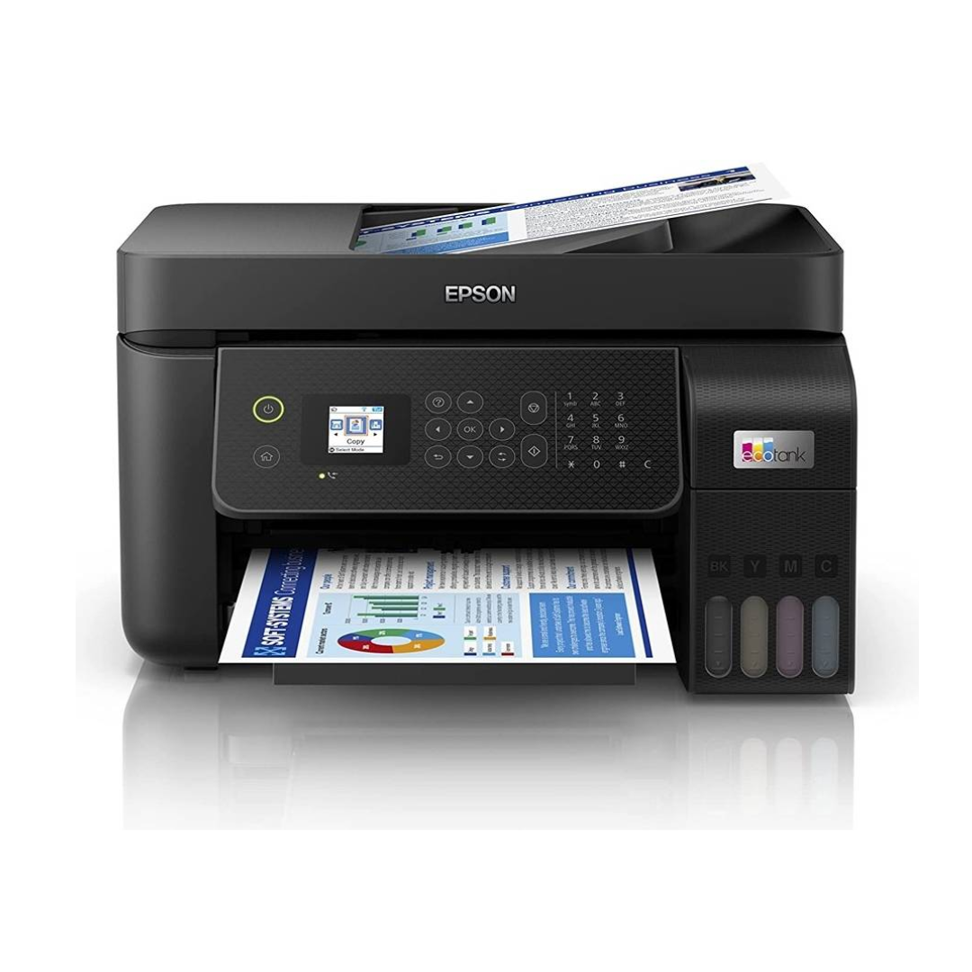 Epson printer with a document on a white background