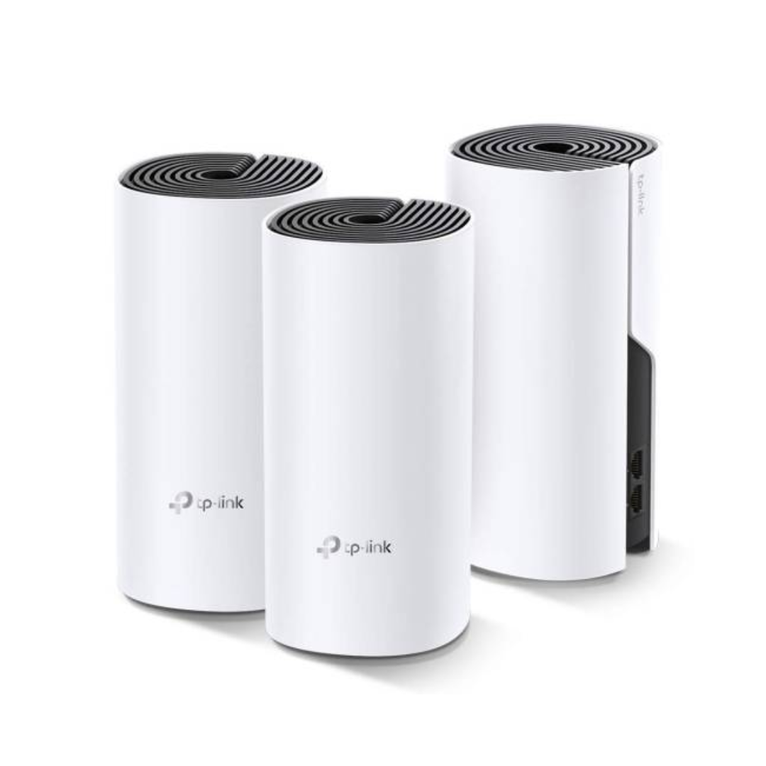 Three TP-Link wireless routers on a white background