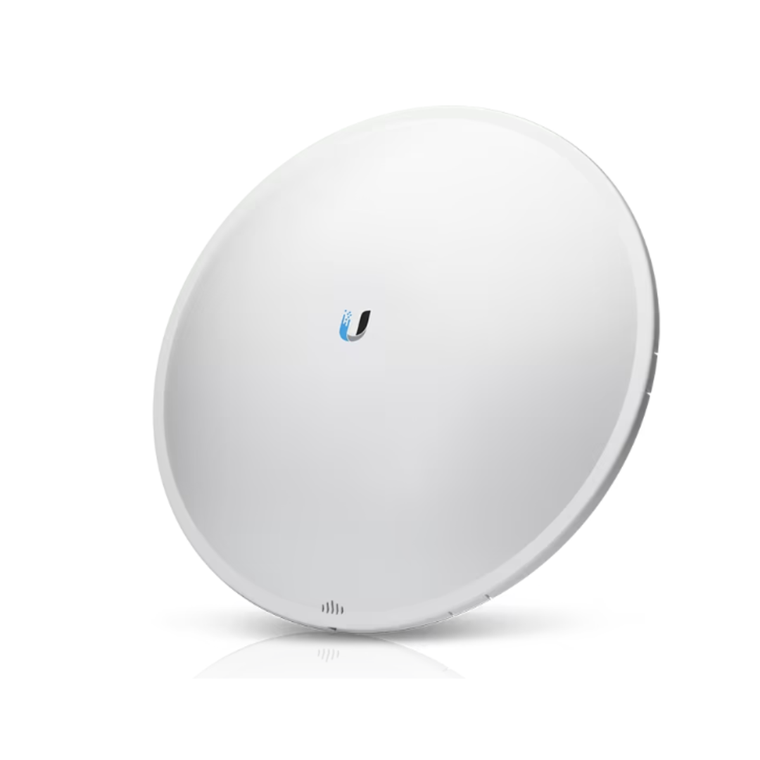 White round device with a logo on a white background