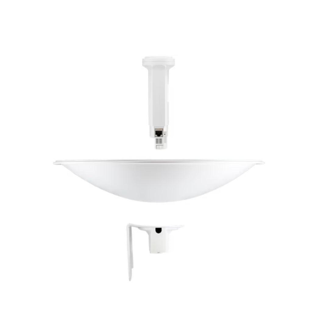 White ceiling fan with light fixture on a white background