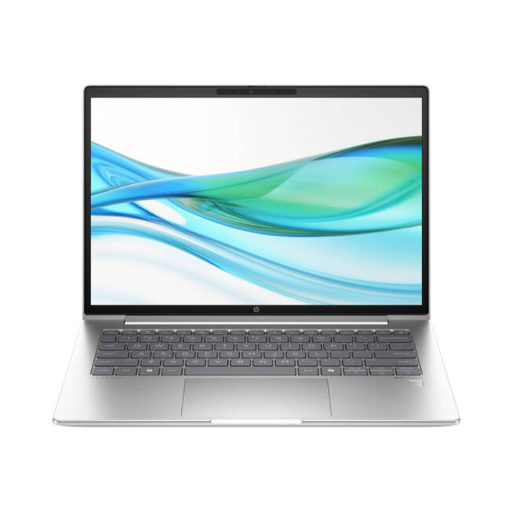 Laptop with a colorful display on a white background
