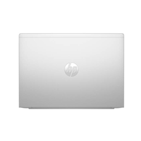 Silver HP laptop on a white background