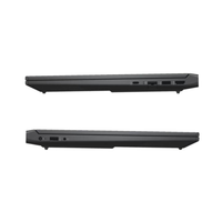 Two views of a black laptop on a white background