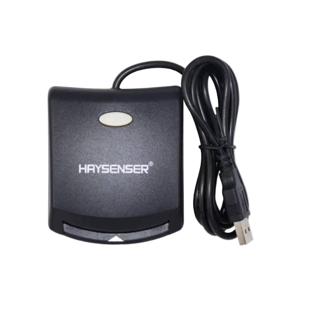 Haysenser card reader with USB cable on a white background
