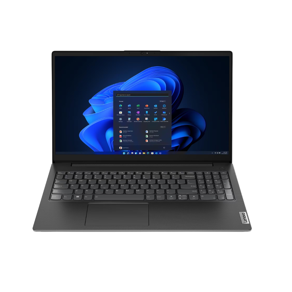 Black laptop with Intel logo on a white background