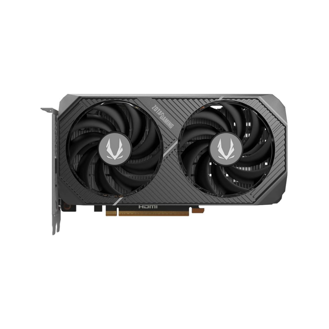 Graphics card with dual fans on a white background