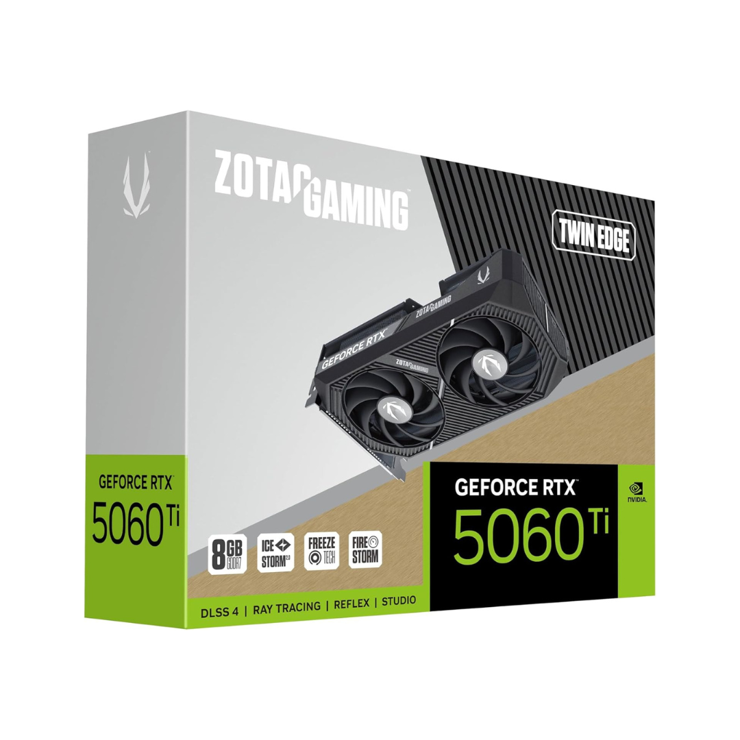 ZOTAC Gaming GeForce RTX 5060 Ti graphics card packaging on a white background