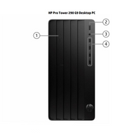 HP Pro Tower 290 G9 Desktop PC with labeled ports on a white background