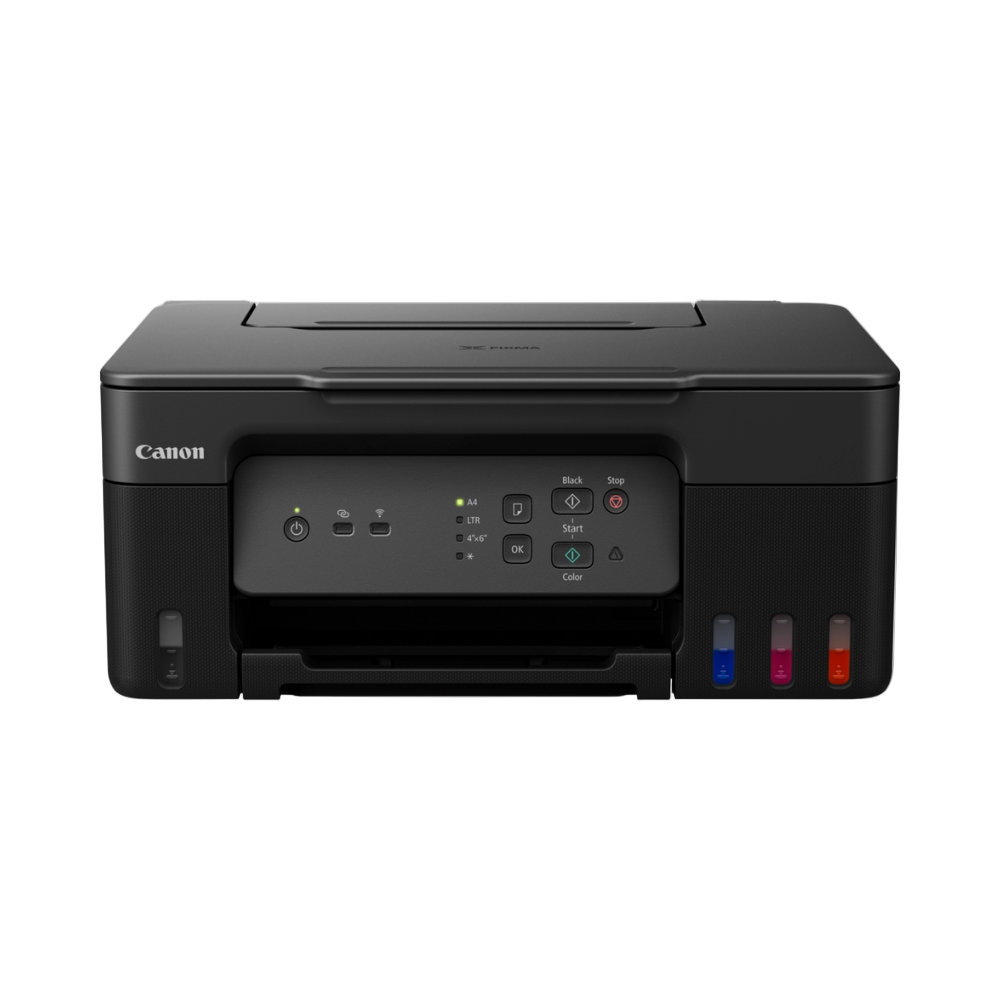 Black Canon printer on a white background