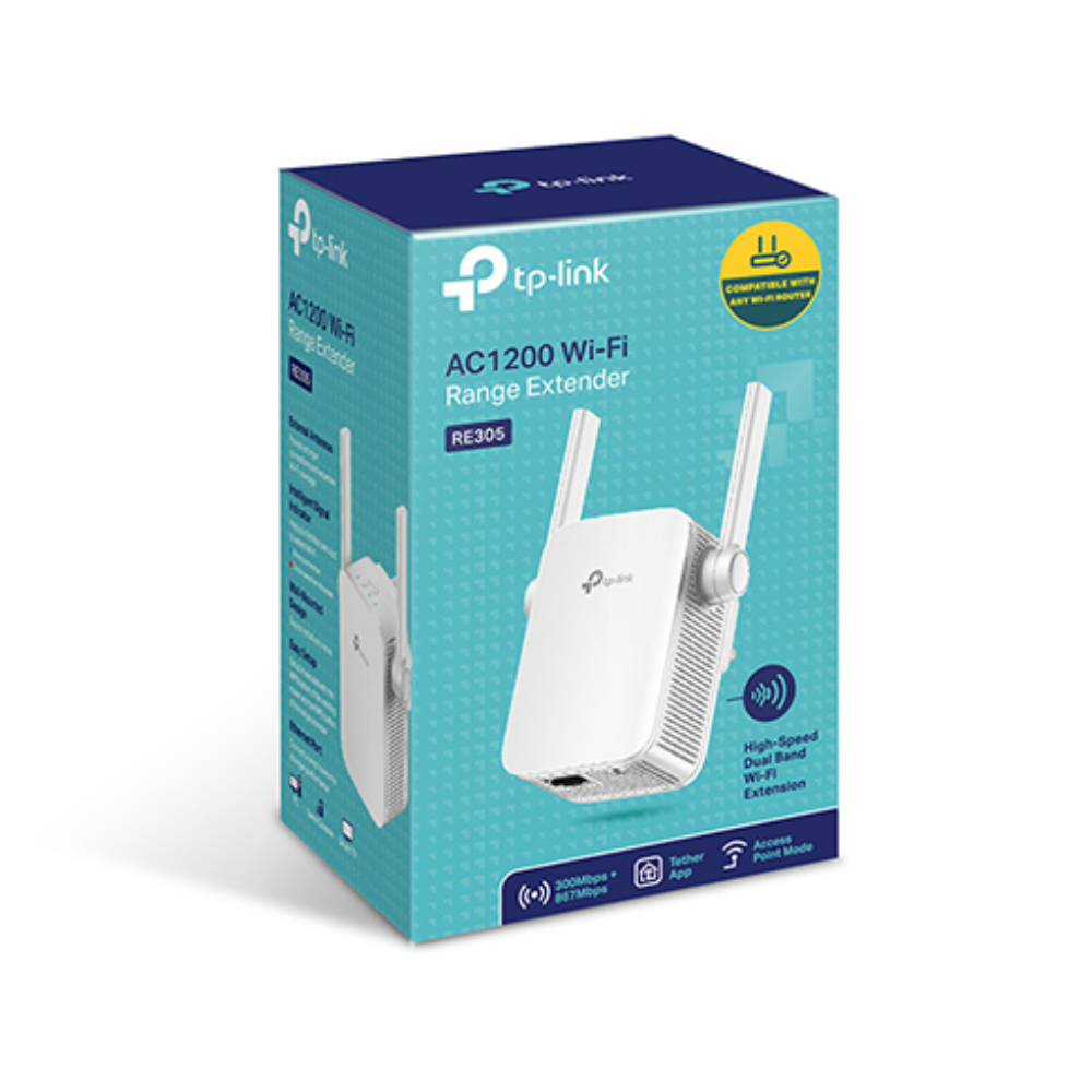 TP-Link Wi-Fi range extender packaging on a white background