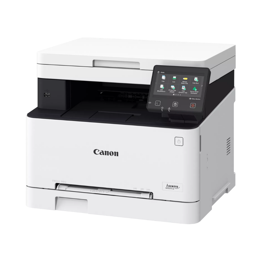 Canon printer with a touchscreen display on a white background
