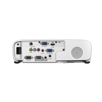 Back view of a projector with various ports on a white background