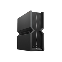 Black electronic device with brand logo on a white background