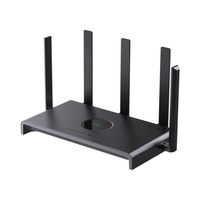 Black router with multiple antennas on a white background