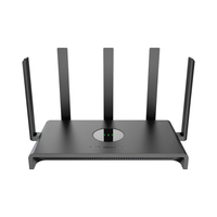 Black router with multiple antennas on a white background