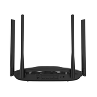 Black router with multiple antennas on a white background