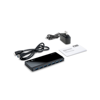 USB hub with cables and power adapter on a white background