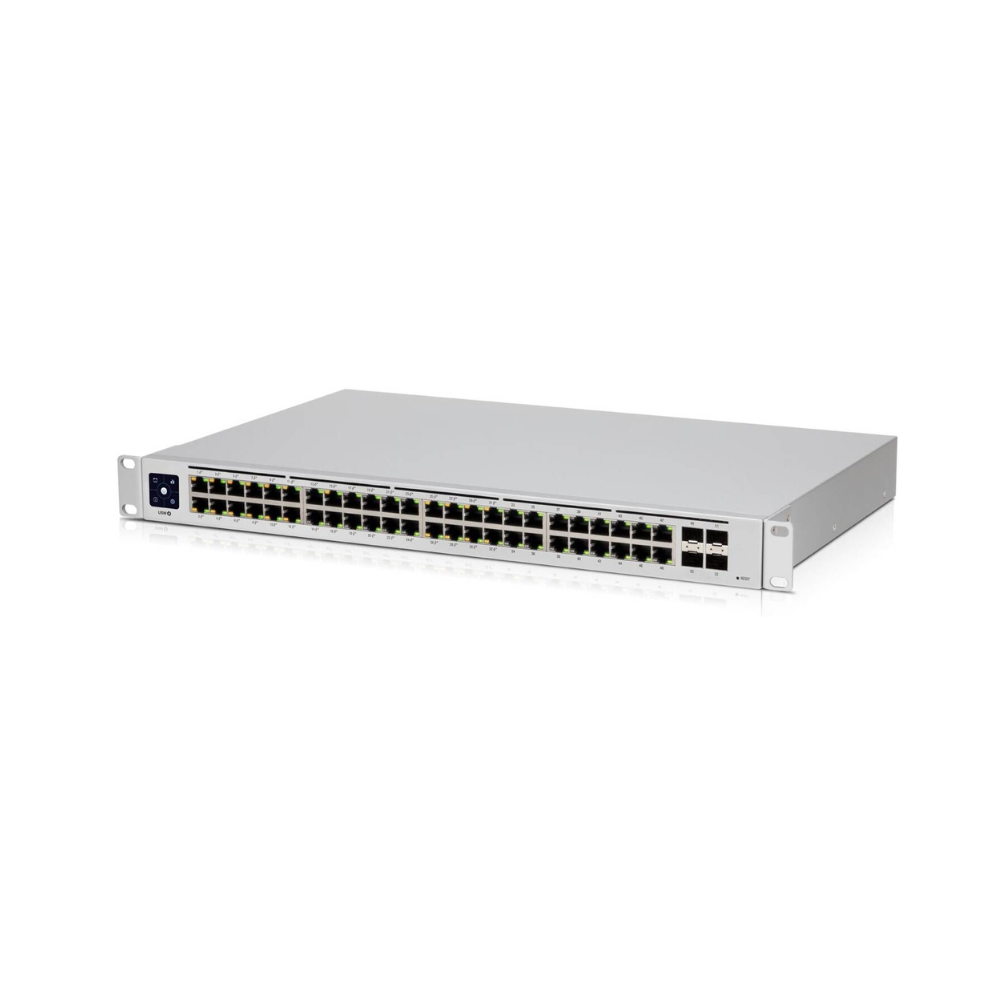 Network switch with multiple ports on a white background