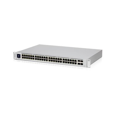 Network switch with multiple ports on a white background
