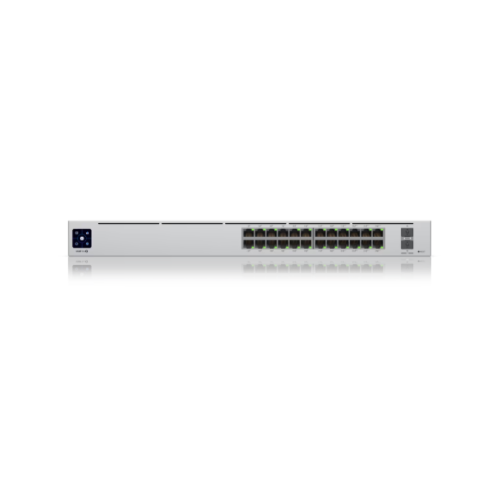 Network switch with multiple ports on a white background