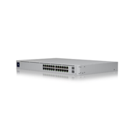 Network switch with multiple ports on a white background
