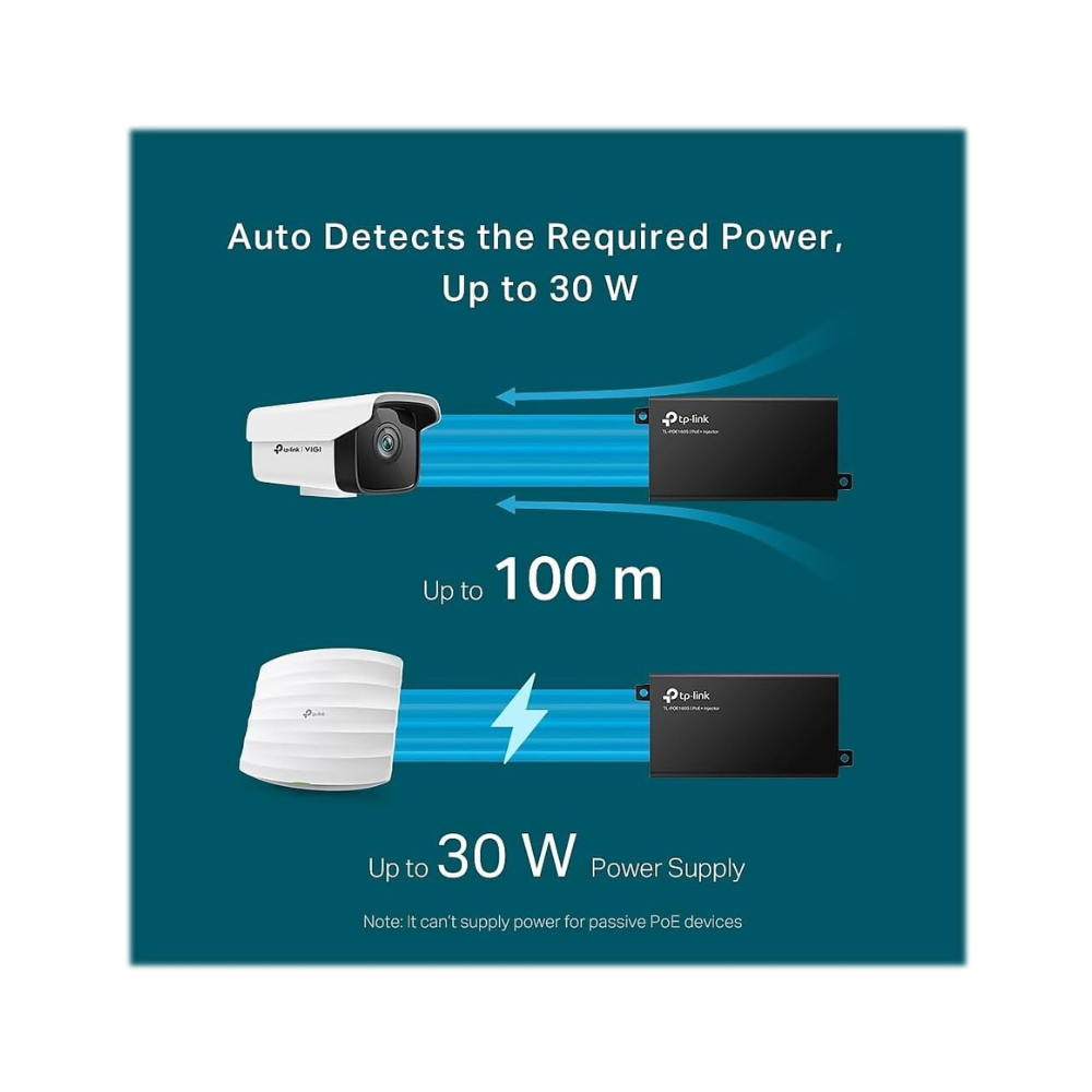 Power adapter with text on a blue background