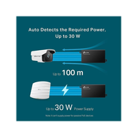 Power adapter with text on a blue background