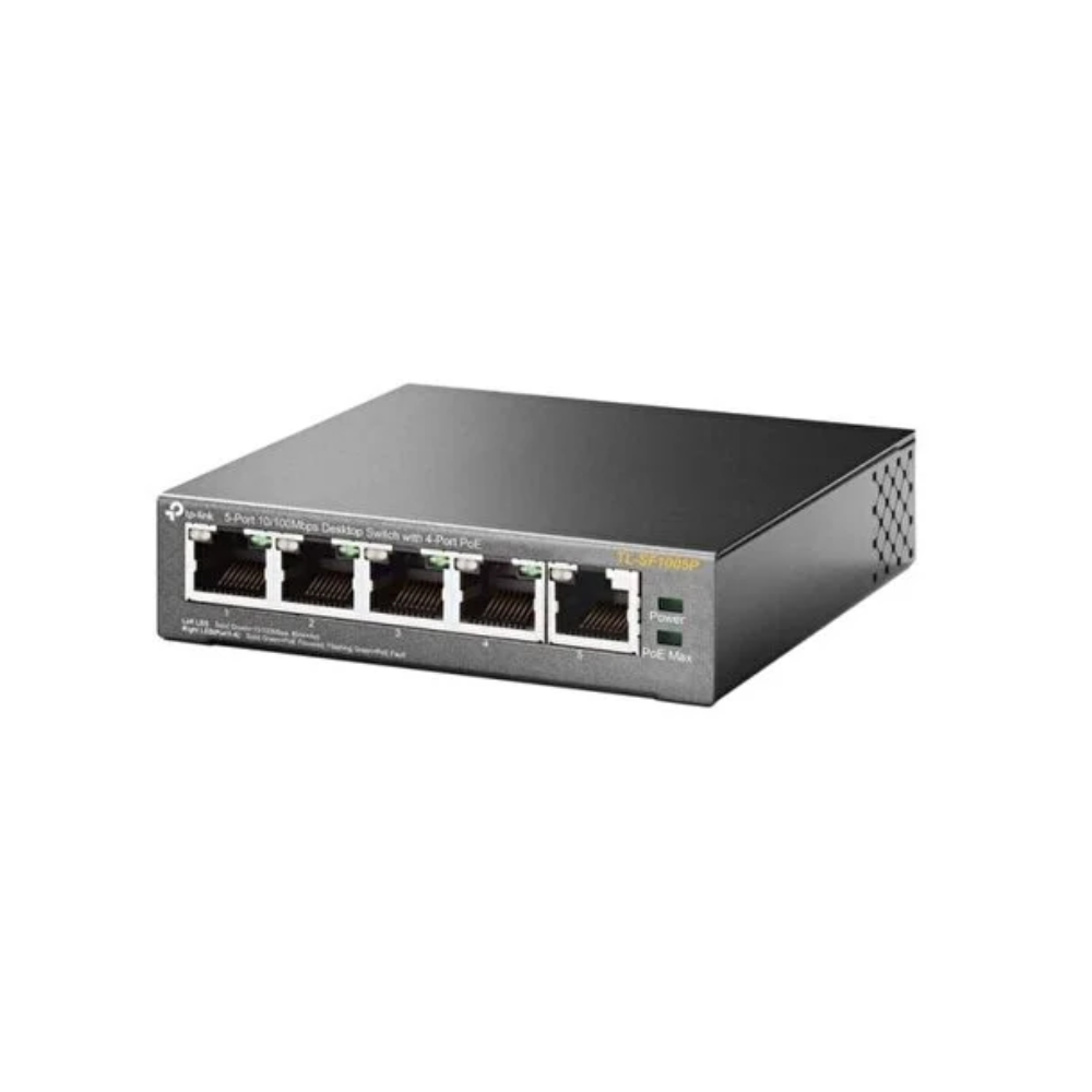 Network switch with four ports on a white background