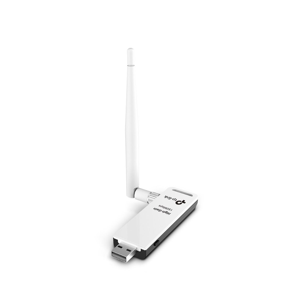 White USB network adapter with antenna on a white background
