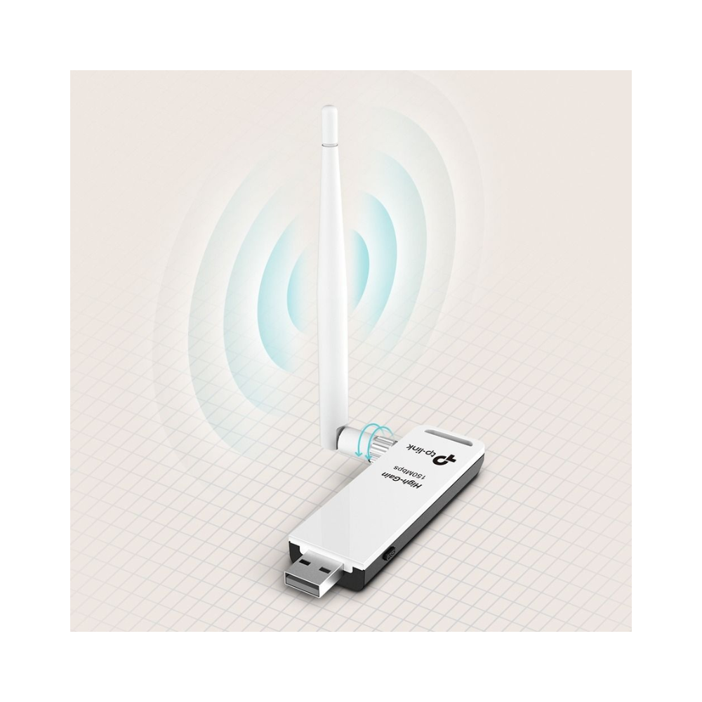 USB WiFi adapter with antenna on a light background