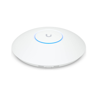 White round device with a blue light on a white background
